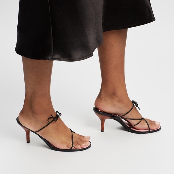 JAGGAR String Sandals Black Leather Straps Heel 40 - Picture 2 of 7